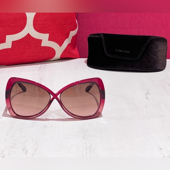 Tom Ford Women's Square Red Rose Sunglasses - Picture 3 of 11